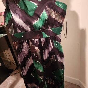 Tibi One Shoulder Dress in Green and Black